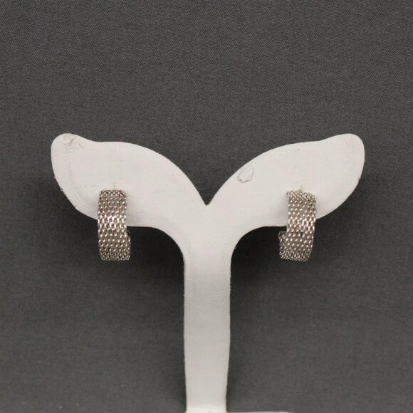 Mint Condition, Tiffany & Co. Sterling Silver Somerset Mesh Hoop Earrings - Picture 2 of 5